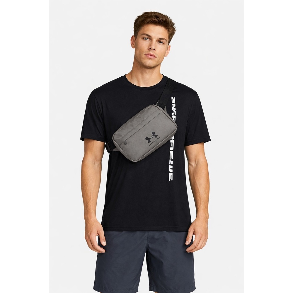 Under Armour UA Essential Lite Waist Bag/Crossbody Sling Castlerock Gray/Black - Picture 6 of 6